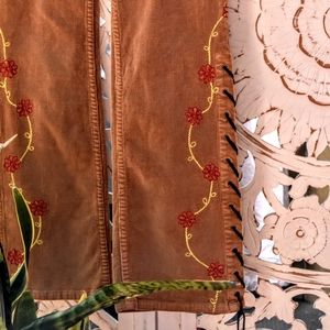 Vintage Y2k stretch cord low waist embroidered pan